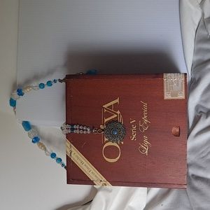 Cigar box purse with turquoise accents and dark wood Oliva cigar box